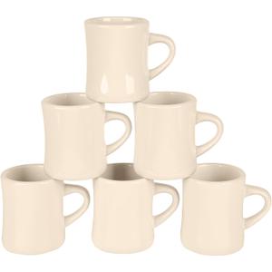 11oz Ceramic Coffee Mug set Stoneware Coffee Cups Set for Restaurant, Diner, Farmhouse, Coffee Shop, Home set of 6 (Cream)