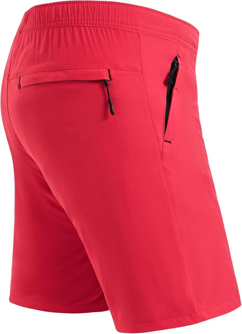 Rapoo Men's Athletic Shorts 7 Inch Inseam Water Resistant Lightweight Quick Dry Workout Shorts with Zipper Pockets (Small, Red)