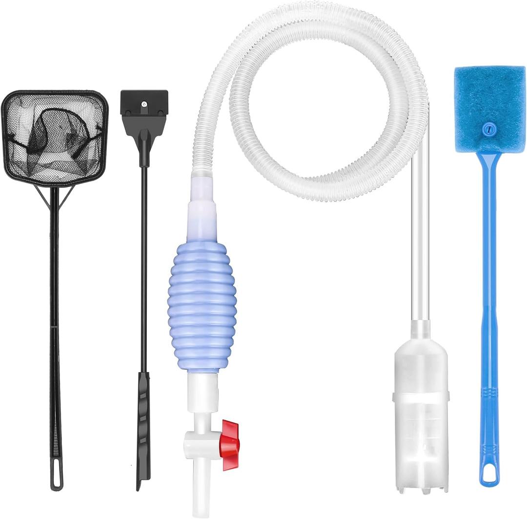 Fish Tank Cleaning Kit Set of 4 Pieces, Aquarium Siphon Algae Scraper Aquarium Net Algae Remover for Fish Tank, Aquarium Cleaner Vacuum Suitable for Changing Water and Cleaning Fish Tanks
