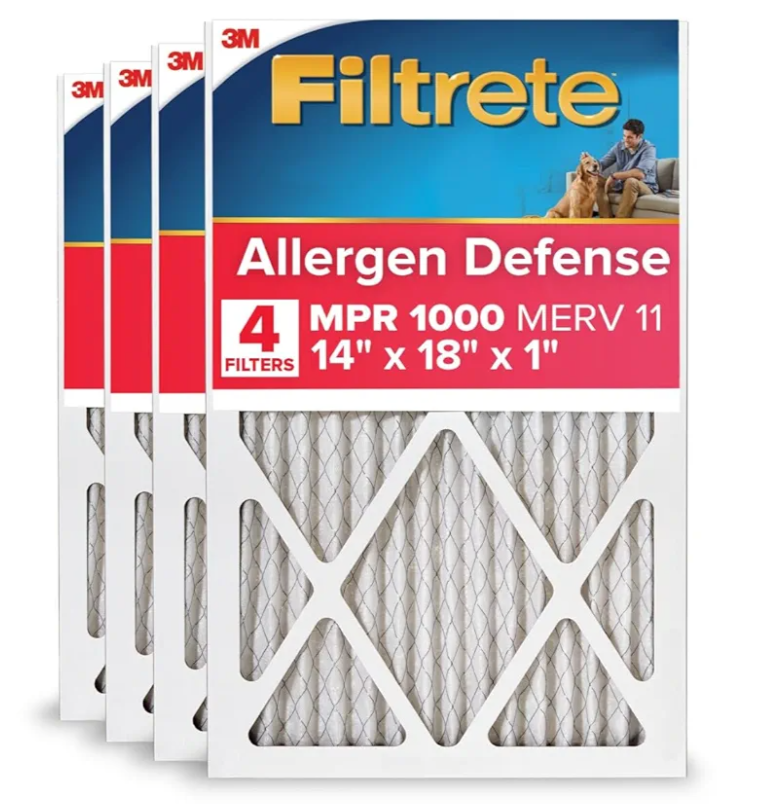 Filtrete 14x18x1 AC Furnace Air Filter, MERV 11, MPR 1000, Micro Allergen Defense, 3-Month Pleated 1-Inch Electrostatic Air Cleaning Filter, 4 Pack (Actual Size 13.81 x 17.81 x 0.81 in)
