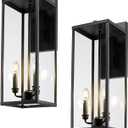 Bestshared Large Outdoor Wall Sconce, 24'' Modern Black Outdoor Wall Lantern, 3-Light Clear Glass Porch Light, Weather Resistant Outside Light for House Entryway Garage Patio, E12 Base(2Pack)