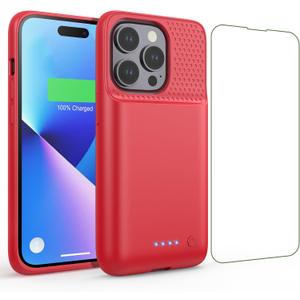Battery Case for iPhone 14 Pro (6.1 Inch), [2024 Upgraded] Ultra-Slim 7200mAh Portable Extended Charger Case Cover Rechargeable Battery Pack for iPhone 14Pro Charging Case (Red)