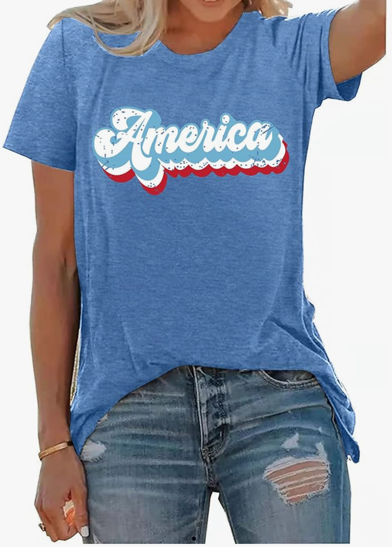 4th of July Shirts for Women America Printed Tshirt Patriotic Vintage USA Tee Tops, Size: XL