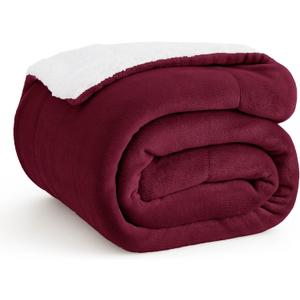 Bedsure Sherpa Fleece Throw Blanket for Couch - Thick and Warm, Soft Fuzzy Plush Throw Blanket for Winter, Winery Red, 50x60 Inches