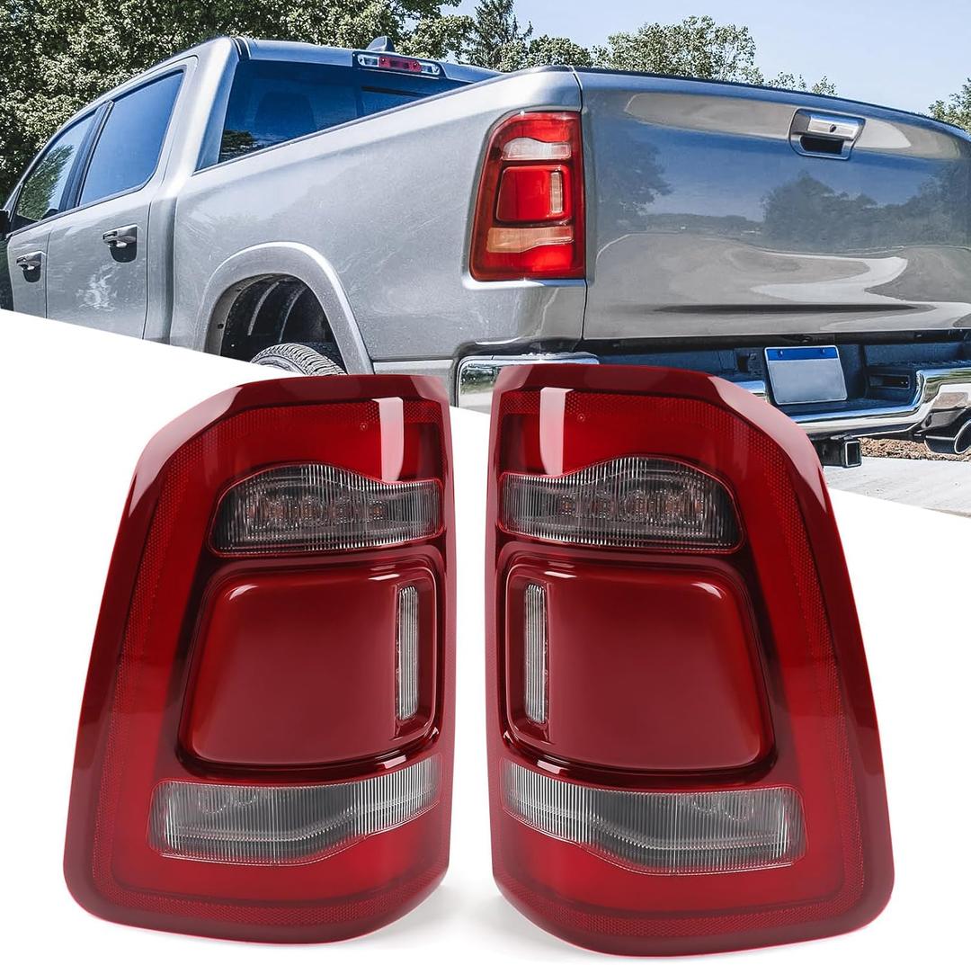 FIONE LED Tail Light Assembly Compatible with Dodge Ram 1500 Taillight Without Blind Spot 2019-2022 LED Type & Red Lens Chrome Interior Left LH+RH Right Side (Left+Right)