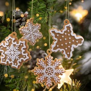 20pcs Christmas Snowflake Ornaments Mini Tree Hanging Decorations Silicone Xmas Ornaments Snowflake Star Pendant with Ropes for Christmas Tree Winter Crafts Holiday Stocking Stuffers Wreath Decor