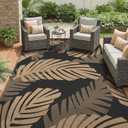 GENIMO Outdoor Rug, Waterproof Plastic Rugs for Patio, 5'x8' Black Brown | Outside Larger Leaf Carpet Mat for Porch Decor, Deck, Balcony, Camping, RV, Backyard, Picnic, Beach, Reversible, Foldable