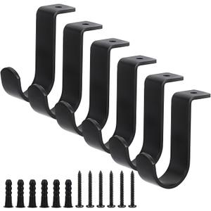 Sumnacon Metal Curtain Rod Brackets Set of 6 - Matte Black Ceiling Mount Hooks for Living Room & Bedroom