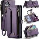 WAWZ for iPhone Air Case, Women Men Multi-Function Wallet Case with Stand RFID Blocking Featuring Magnetic Closure Zipper Includes Shoulder Strap Wrist Strap (Purple)