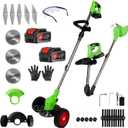 Electric Weed Wacker Cordless Eater 2 Battery, Foldable and Lightweight Grass Trimmer/Brush Cutter,5 Types Blade & Wheels 21V 4.0Ah Battery (2 Pieces) Powered for Garden and Yard (Foldable)