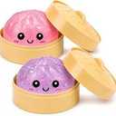 Binkahui 2 PCS Mystery Sparkly Pink & Purple Dumpling Squishies with Steamer Box, Soft Stretchy Bao Bun Stress Relief Balls, Sensory Fidget Squeeze Toys for Anxiety Relief, Decompression Desk Toys