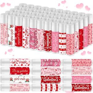 50 Pcs Galentine's Day Party Favors Galentines Gifts Bulk Lip Balms Set with 5 Taste Pink Heart Lip Care Moisturizing for Bridal Shower Favors Valentine's for Guests Women Friend Birthday Gift
