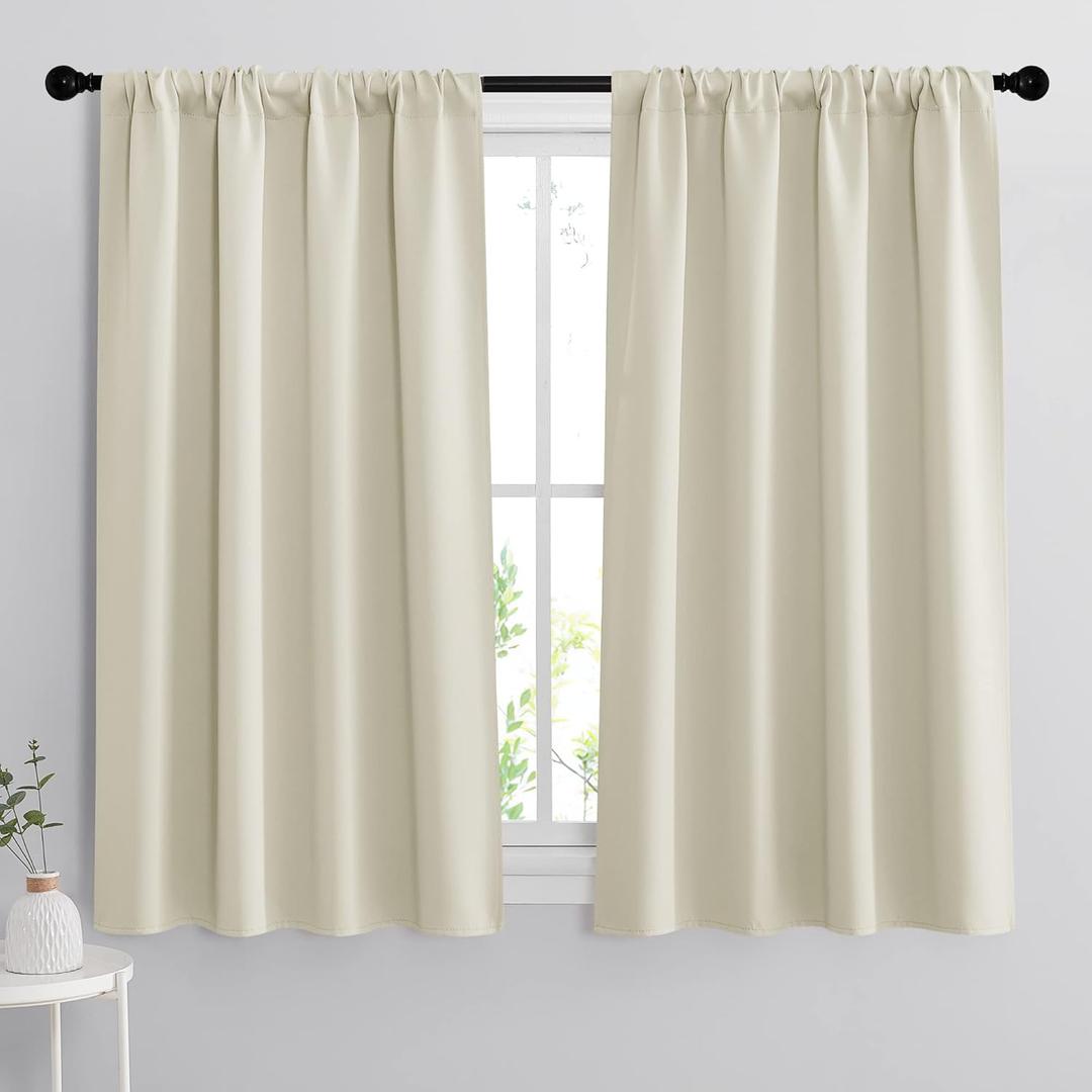 RYB HOME 54 inch Curtains for Living Room, Rod Pocket Thermal Insulated Small Window Drapes Room Darkening Shades for Bedroom Studio Dorm, W 42 x L 54 inch, Set of 2 Panels, Beige