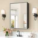 Keonjinn 24 x 30 Black Bathroom Medicine Cabinets with Mirror Recessed or Surface Wall-Mounted Aluminum Alloy Metal Framed Beveled Bathroom Mirror, Large Single Door Farmhouse Storage Cabinet Mirror