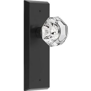 Glass Door Knobs for Interior Doors - Vintage Crystal Passage Closet & Hallway Door Knob - Diamond Cut Door Handle - Matte Black Finish (1 Pack 7 Inch Height)