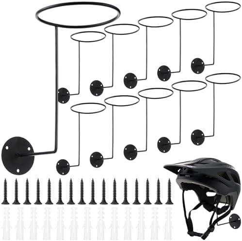 Seeloowy 9 Pcs Helmet Holder Stand Display Rack Metal Wall Mount Hanger Hooks for Motorcycle Accessories Multifunctional Helmet Rack Hats Balls Coats Space-Saving Wall Organizer for Garage Entryway