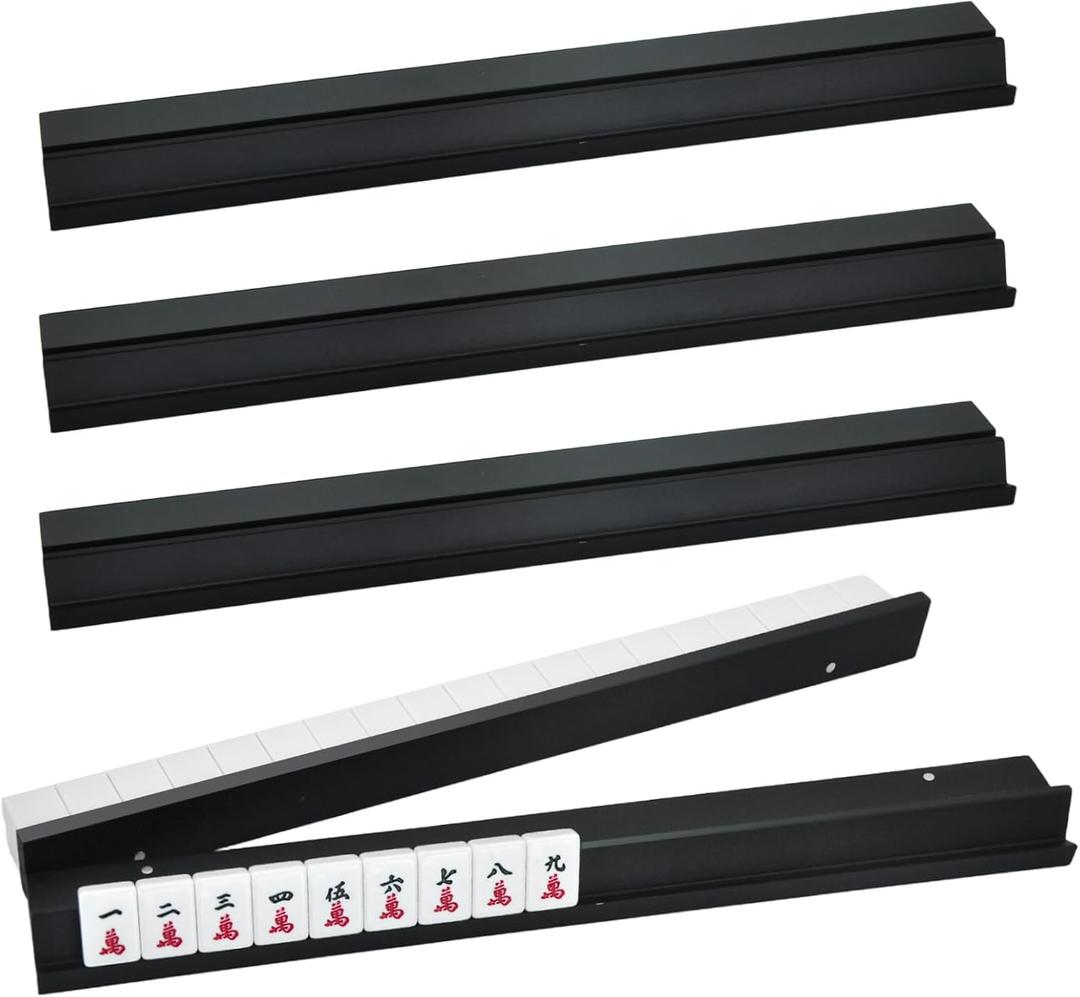 4PCS Wooden Mahjong Racks with Magnetic Pushers, 17.4 in Natural Wood American Mahjong Tile Rack Set, Modern Table Game Accessories for Mahjong TilesBlack,17.5