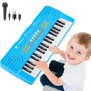 Kids Piano Keyboard Toy for Toddlers 37 Key Electric Pianos with Microphone Toys for 3 4 5 6 7 Year Old Girls Boys Birthday Christmas Gifts (Blue)