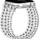 JR.DM Silver Beaded Bracelet Women Compatible with Apple Watch Bands 40mm 42mm 41mm 44mm 38mm 45mm 46mm Dressy Cute Fashion Stretchy Jewelry Strap Replacement for iWatch Series 10/9/8/7/6/5/4/3/2/1/SE