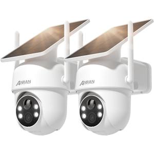 ANRAN 5MP Solar Security Cameras Wireless Outdoor, 2.4G WiFi Camera for Home Security with Fixed Solar Panel, 360 PTZ for Home Surveillance, PIR Human Detection,Color Night Vision, 2-Way Talk,2-Pcs