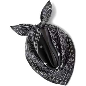 ANDANTINO 100% Mulberry Silk Scarf -21 Lightweight Square Neckerchief  Breathable Digital Printed Scarves with Gift Packed (Star-black)