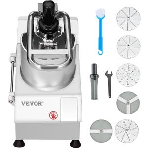 VEVOR Food Processor & Vegetable Chopper, 2 Feeding Holes Food-Grade Stainless Steel Food Processor Chopper with Detachable 6 Blades, 3mm/5mm/7mm/10mm Shredder, 2mm/4mm Slicer, for Vegetables, Fruit (750W)