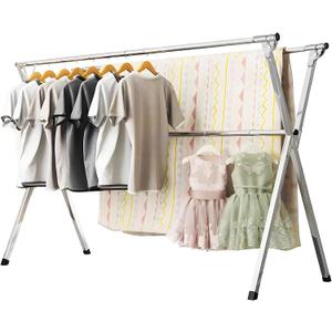 URYAN 95 Inches Clothes Drying Rack, Heavy Duty Stainless Steel Laundry Drying Rack Folding Indoor Outdoor, Portable Drying Rack Clothing, Blanket Rack Clothesline with 20 Windproof Hooks