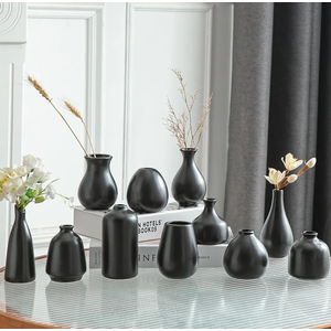 Black Bud Vases, Small Ceramic Vase Set of 11, Mini Pottery Vases for Flowers, Decorative Pieces for Home Modern Decor, Boho Decor, Chic Accents for Living Room Dining Table Shelves