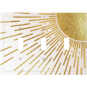 Mid Century Boho Gold Sun Abstract Sunrise Decorative Switch Plates 3 Gang Wall Plate Triple Toggle Light Switch Cover Faceplate Electrical Wall Panels for Kids Room Home Decor
