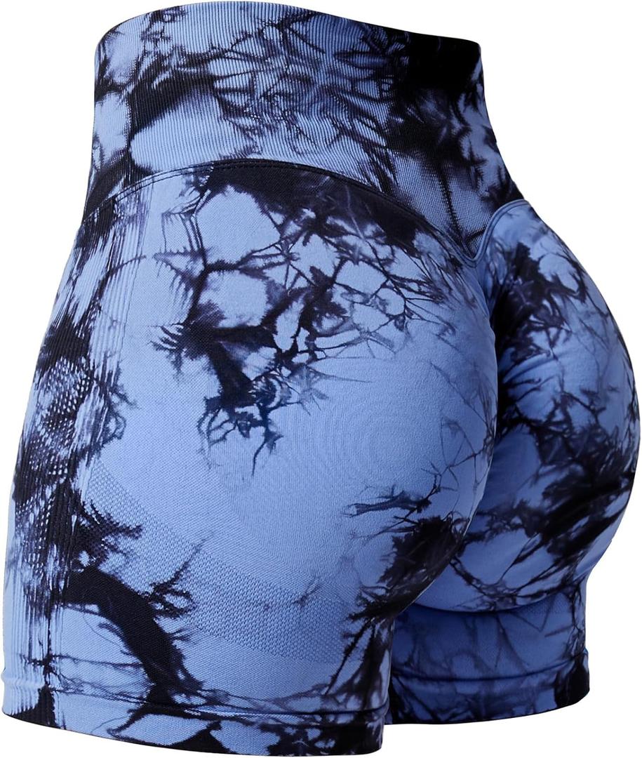 YEOREO Professional Women Workout Shorts 3.6" Scrunch Shorts Seamless High Waisted Contour Gym Yoga Biker Shorts (Medium, Dark Blue Tie Dye)