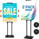 2 Pack Stand Heavy Duty Adjustable Pedestal Sign Holder, Poster Height 4.7 to 83 in for Double-Sided Foam Board Signs with Water-Filled Base for Stability, for Wedding Business Outdoor Events(Black)
