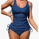 ZAFUL Women's 2 Pieces Tankini Swimsuits V Neck Tummy Control High Waisted Bikini Swimsuits, Size 2XL