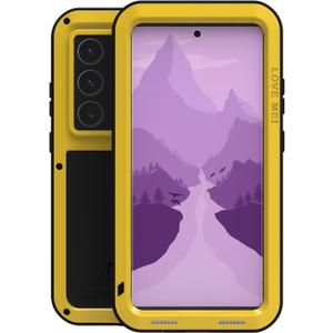 LOVE MEI Military Rugged Case for Samsung Galaxy S24Ultra, Without Tempered Glass Screen Protector, Shockproof Dustproof Scratch Proof Hybrid Metal and Silicone Gel Heavy Duty Full Body Cover Yellow