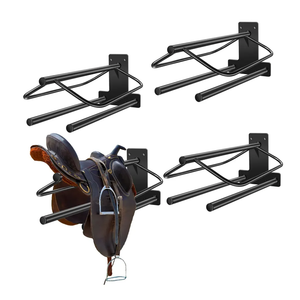 4 Sets Wall Mounted Saddle Rack With Double Pad Bar - Heavy Duty Stand for English and Western Saddles - 23.8x12.6x7.5 Inches