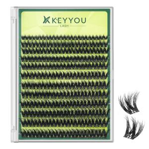 KEYYOU Lash Clusters 3D Effect Volume Eyelash Clusters Flaunt Style 144PCS D Curl Flora Wispy Look LengthLock 818mm Mix Ultra-Thin Black Band (PuffSilk V3D01)