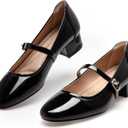 hingswink Mary Jane Shoes Women Low Heels Dress Shoes Pumps Low Heel 2 Inch Chunky Heel Mary Janes Pumps with Adjustable Ankle Strap for Women Dressy Casual (9, Black)