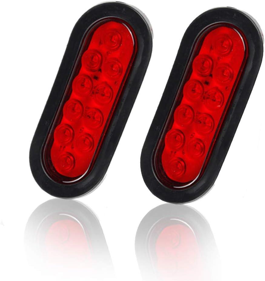2 Pcs 6" Oval Red 10-LED Trailer Lights, Super Bright Stop Tail Turn Signal Lights, Surface Mount Grommets Plugs for Boat Trailer Camper Truck RV Jeep,12V, DOT Certified