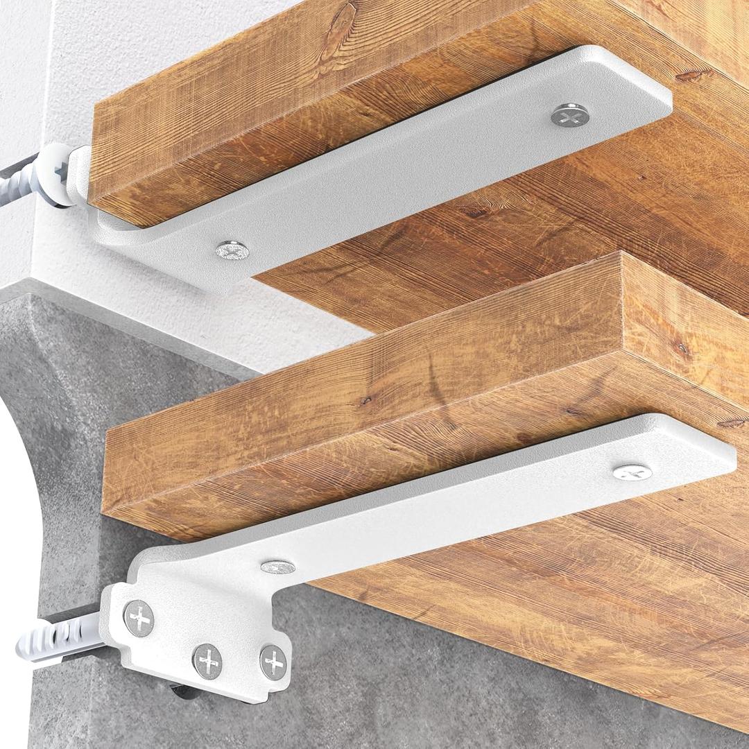 Goovilla Shelf Brackets 8 Inch, 6 Pack Floating Shelf Bracket, Heavy Duty Shelf Brackets for Wood Shelves, White Metal Wall Shelving Brackets, 8" Shelf Support Brackets with 160 lb. Load Capacity