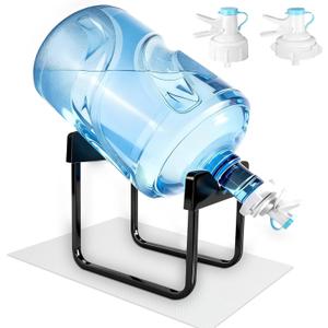 Water Dispenser Stand, Water Jug Stand with 2 Faucets - Heavy-Duty Iron Frame for 5-Gallon Buckets, Anti-Slip Mat, BPA Free Fast Flow Water Spout Fits 48mm and 55mm Bottles