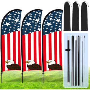 Buryeah 3 Sets 8 ft American Glory Feather Flag with Pole Kit, 250th Anniversary USA Swooper Flag Banner Sign with Flagpole for 4th of July Patriotic Decor, Business Advertising & Outdoor Events