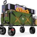 TIMBER RIDGE 47"L Collapsible Folding Wagon with Tailgate, 550lbs Heavy Duty Beach Wagon with All-Terrain Big Wheels, 250L Foldable Utility Wagon Cart for Sand Camping Sports Shopping, Green
