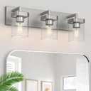 3-Light Bathroom Light Fixtures, Brushed Nickel Vanity Lights for Bathroom, Kitchen, Living Room, Modern Bathroom Vanity Lights with Clear Glass Shades