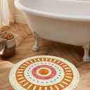 Lukinbox Boho Bathroom Rugs -2Ft Washable Round Area Rug, Soft Circle Bedroom Rug with Fringes, Small Colorful Non-Slip Sun Circular Rainbow Throw Rugs for Kids Room Chair Sofa Entryway