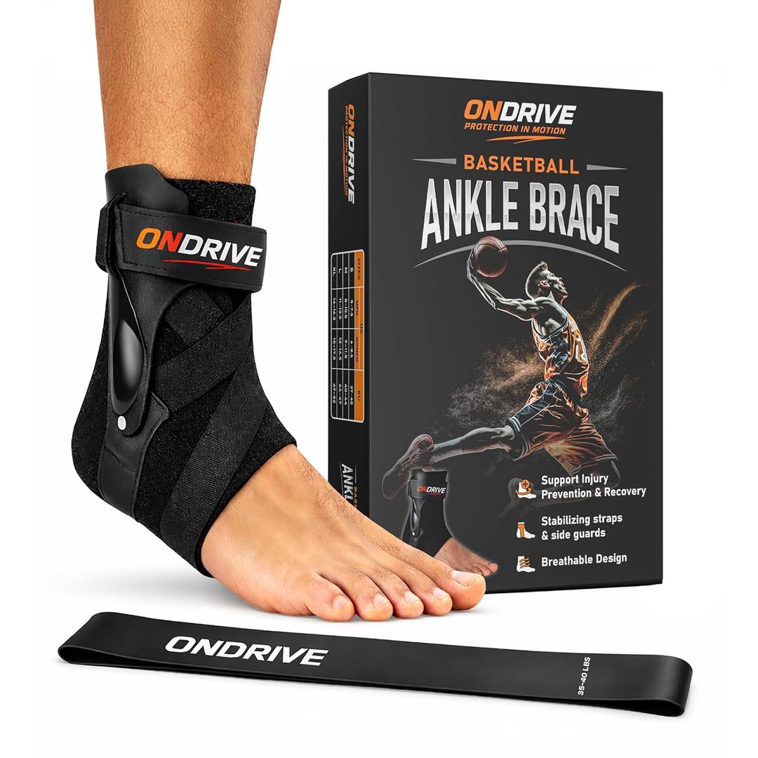 Basketball Ankle Brace Strong and Breathable Ankle Support with Stabilizing Straps & Side Guards Elastic Protective Sports Brace for Men & Women Advanced High Sprain Protection (Large)