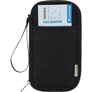 FINDCOZY Travel Portable Passport Holder Family, Women Document Organizer Wallet with Multiple Pockets for Credit Cards, Boarding Pass and Coins, Black