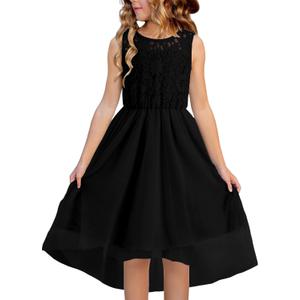 blibean Tween Girls Spring Dresses Big Kids Flower Girl Dress Sleeveless Formal Lace Tulle High Low Wedding Guest Vestidos para Niñas Size 8-9 Black