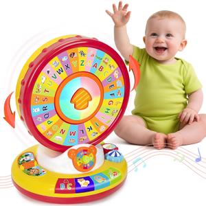 Learning Toy for 1 2 3 Year Old Boys Girls, Spin and Sing Alphabet Musical Toys with Light and Animal Sounds, Interactive Games for Toddlers 12-18 Months, Christmas Birthday Gifts for Baby Ages 1-3 (Red)