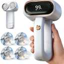 Fabric Shaver Lint Removers Rechargeable Sweater Shaver with Dual Head & LCD Display for Clothes Couch Pilling Furniture, 6-Leaf Blades Defuzzer, Pearl White, 1 Piece.