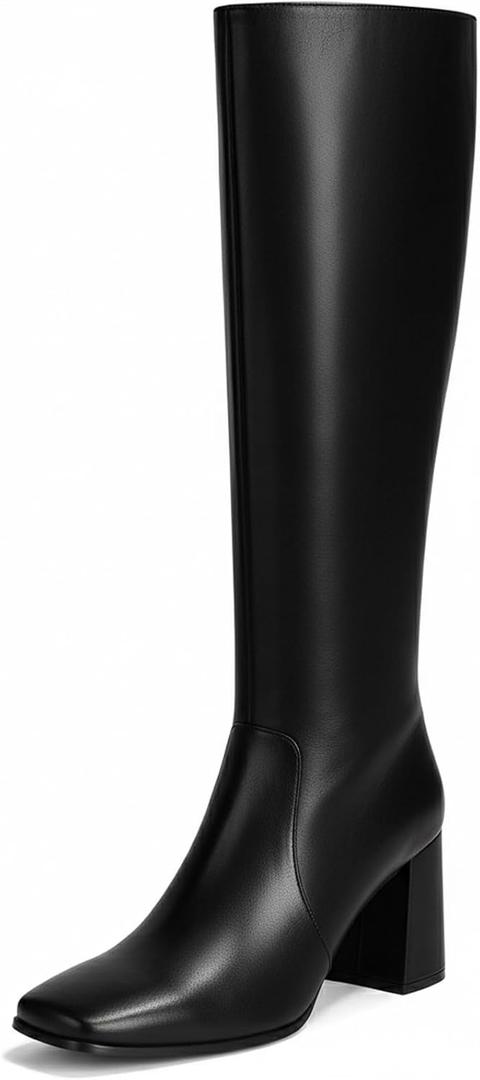 Vipost 3.35-inch Square Toe Knee High Boots for Women, Chunky Block Heel Tall Boots for Women with Side Zipper, Fashion Comfortable Long Fall Winter Boot 2025 (8, Black)