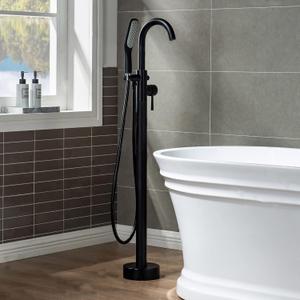 WOODBRIDGE WOODBRIDGEE Contemporary Single Handle Floor Mount Freestanding Tub Filler Faucet with Hand Shower in (Matte Black) Finish,F0006MBSQ